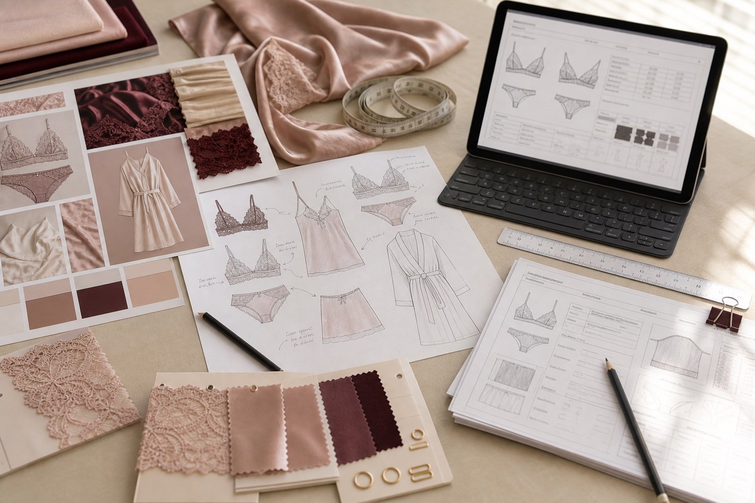 Moodboard and reference images for private label lingerie design development