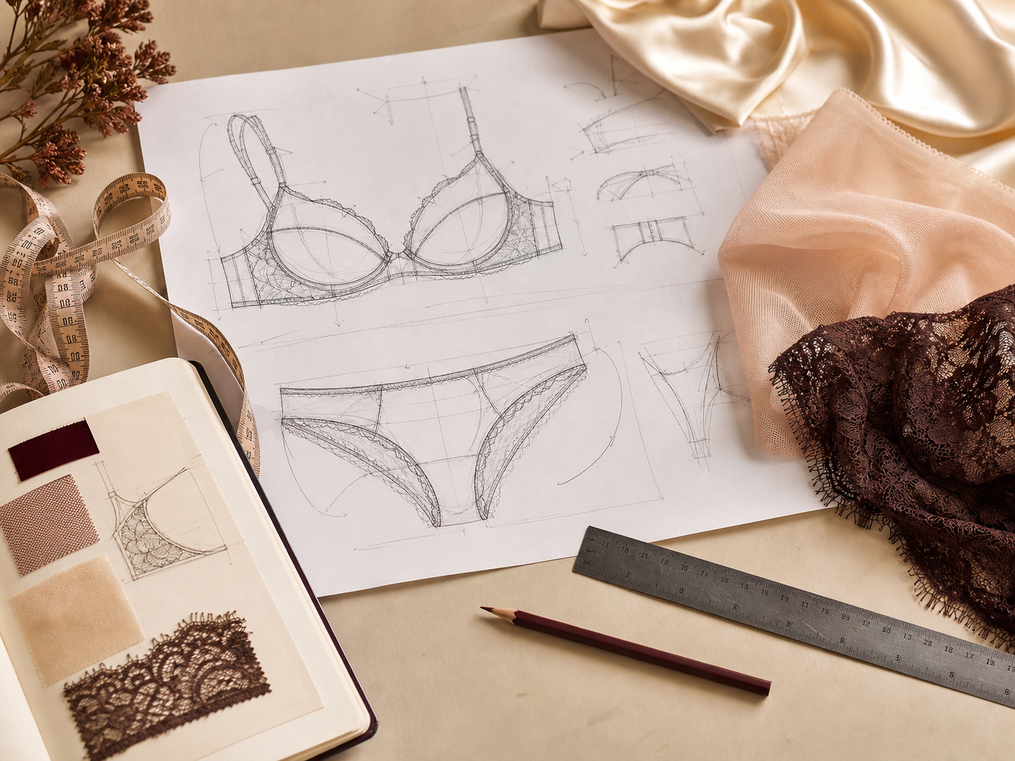 Measurement and construction notes for private label lingerie tech pack