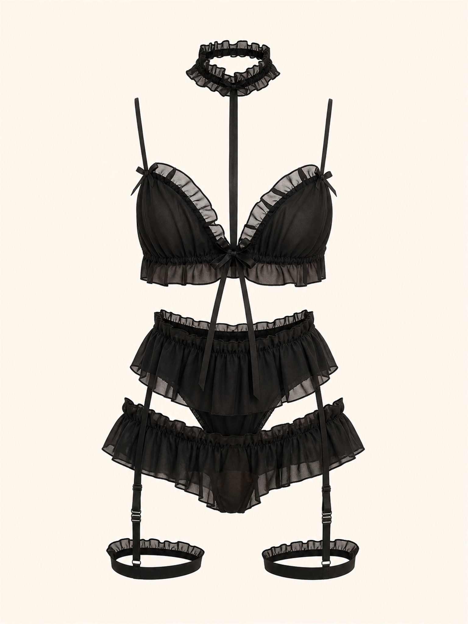 GR-104 sheer mesh lingerie set primary view